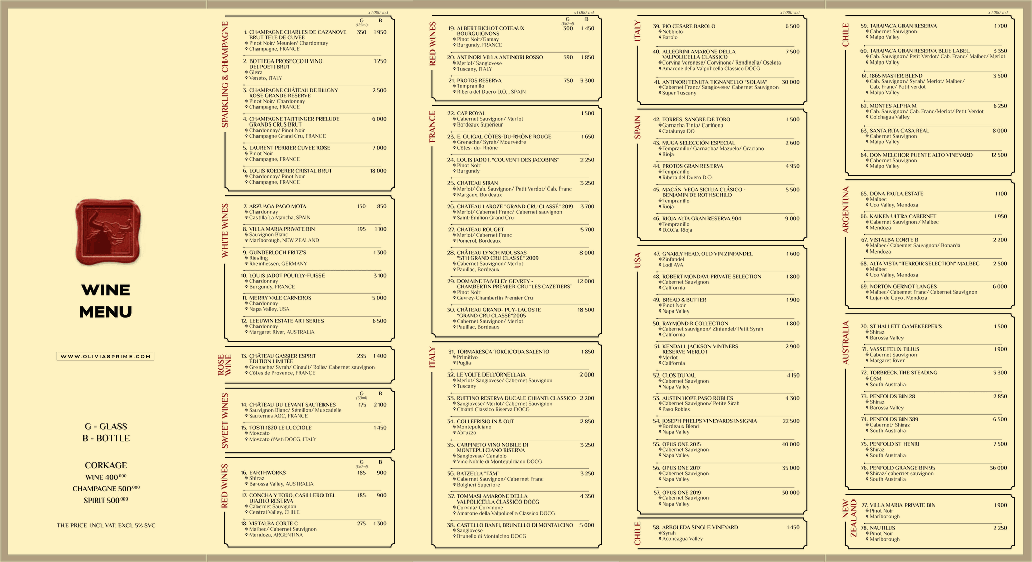 Olivia's Prime Steakhouse - Wine Collection